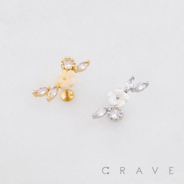 MULTI CZ MARQUISE PEARL FLOWER THREADLESS (PUSH IN) 316L SURGICAL STEEL LABRET SET